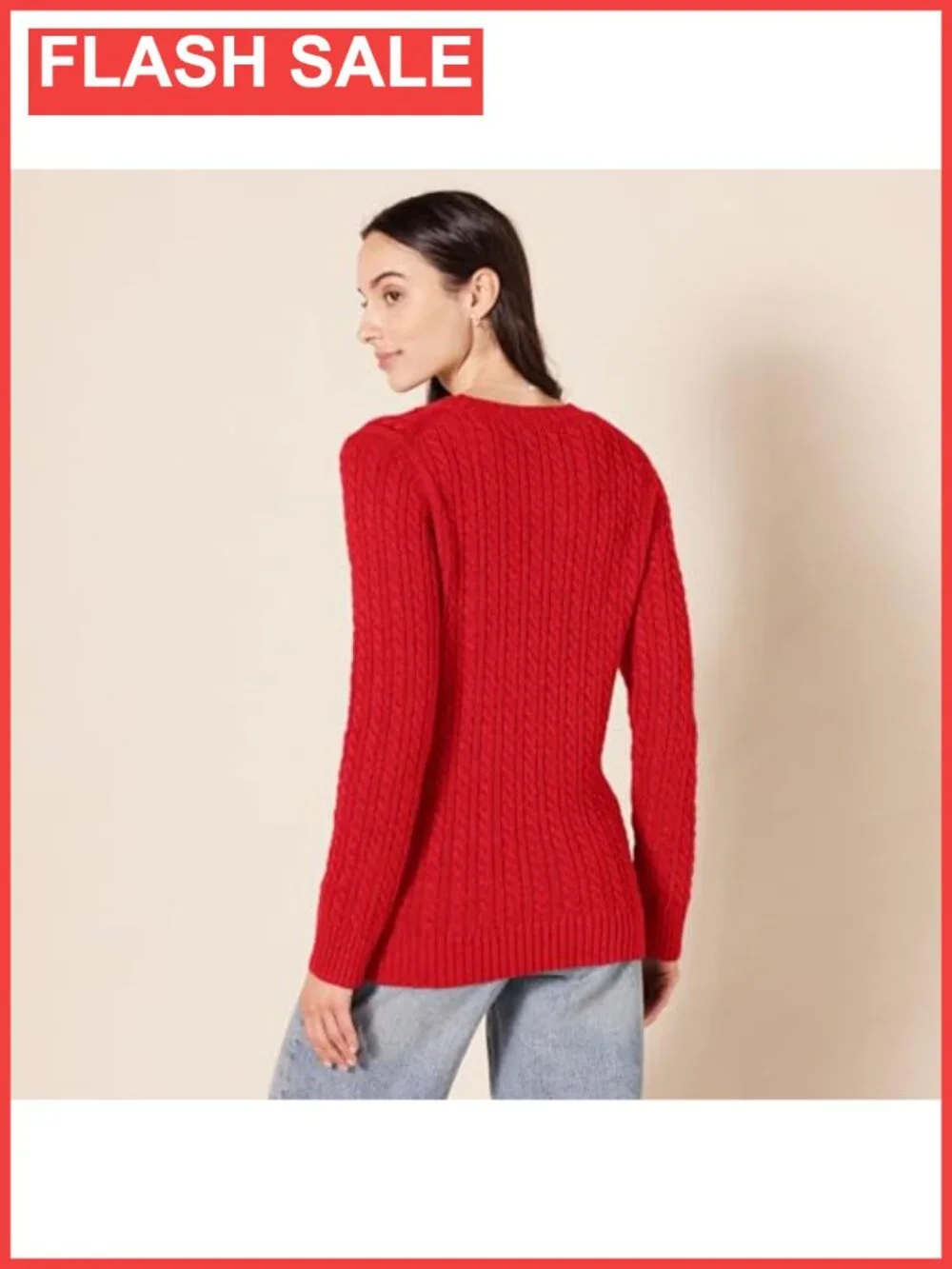 Women's Cotton Cable Knit Crewneck Pullover Sweater Regular Fit